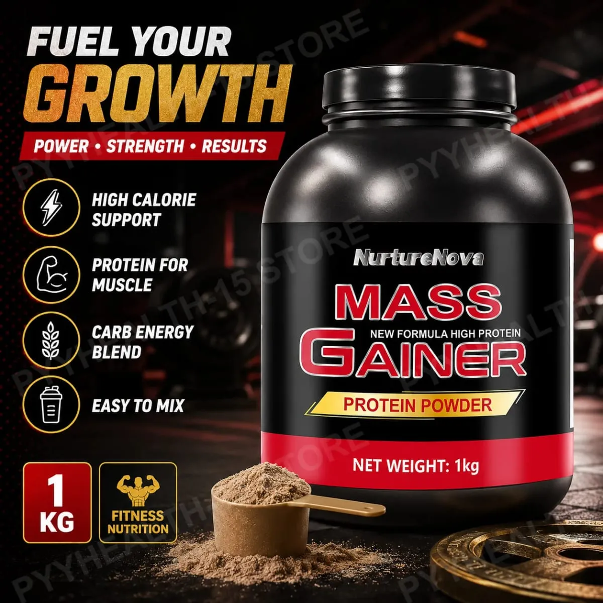 Mass Gainer Protein Powder 1kg Chocolate Flavor Carb Protein Shake Mix for Adults Fitness Nutrition Approx 20 Servings — image 5