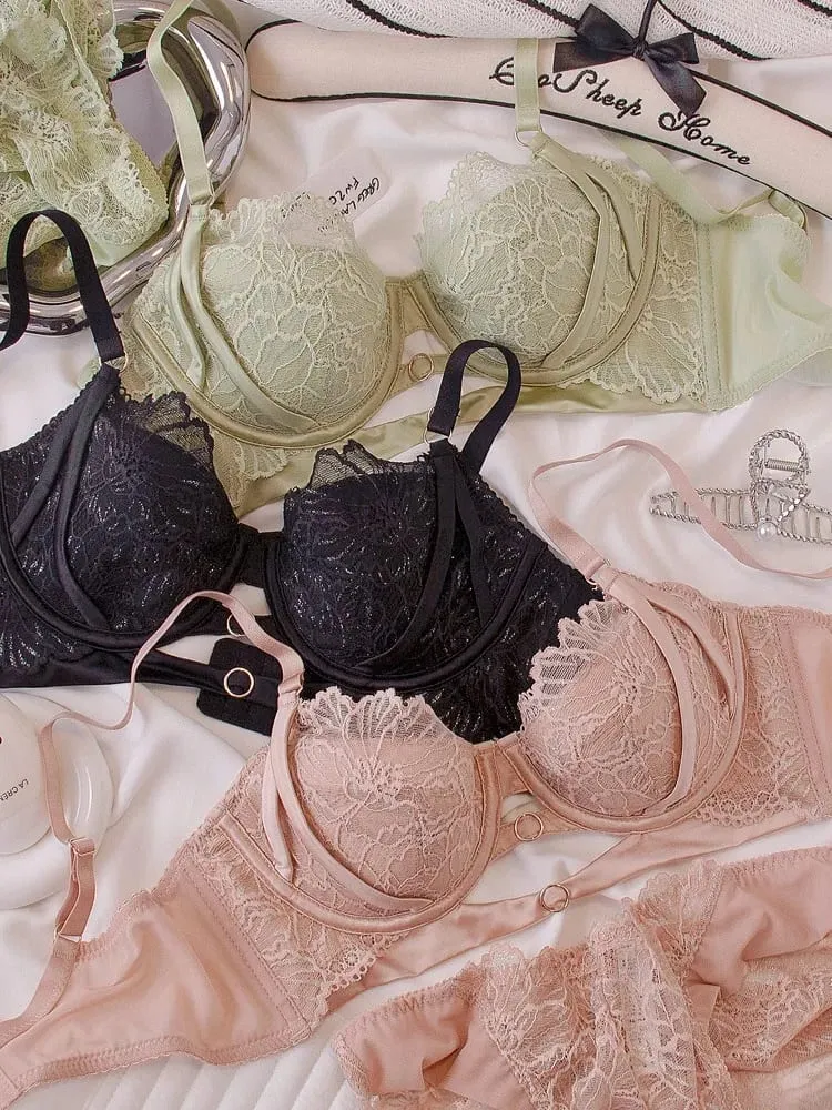 Balconette Lingerie Set French Lace - Underwire Lift Support for Petite Delicate Sheer Bralette Tushy Comfort Sexy Lace Trim — image 3