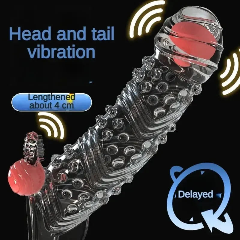 Penisförlängningshylsa Vibratorförlängare 4 cm Återanvändbara kondomer Mjuk fördröjning Ejakulation Dick Sleeve Vuxen sexleksaker för män — image 2