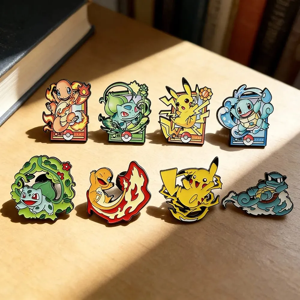 8pcs Set Anime Enamel Pin Lencana - Pikachu Charmander Kartun Haiwan Lucu Fesyen Kerongsang Barang Kemas untuk Beg galas Hadiah Aksesori — image 2