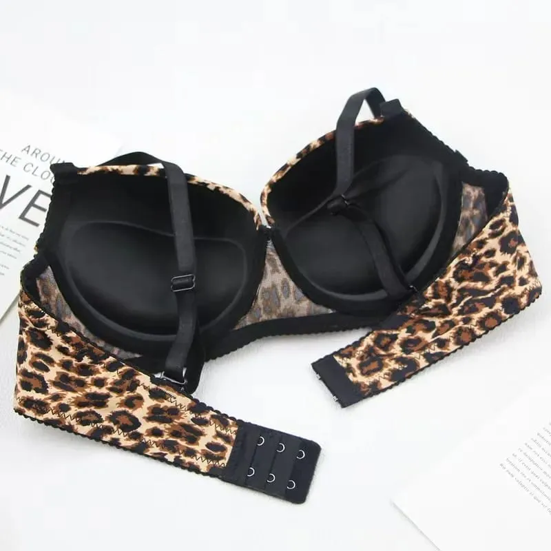 Set di biancheria intima sexy con stampa leopardata Set di reggiseno spesso inferiore sottile superiore Set di reggiseno push-up sexy — image 6