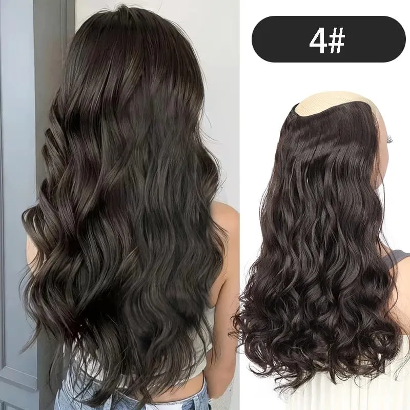 Estensioni sintetiche per capelli ricci ondulati lunghi a forma di V da 24 pollici Fibra morbida resistente al calore Parrucchino per acconciature da festa quotidiane per donne