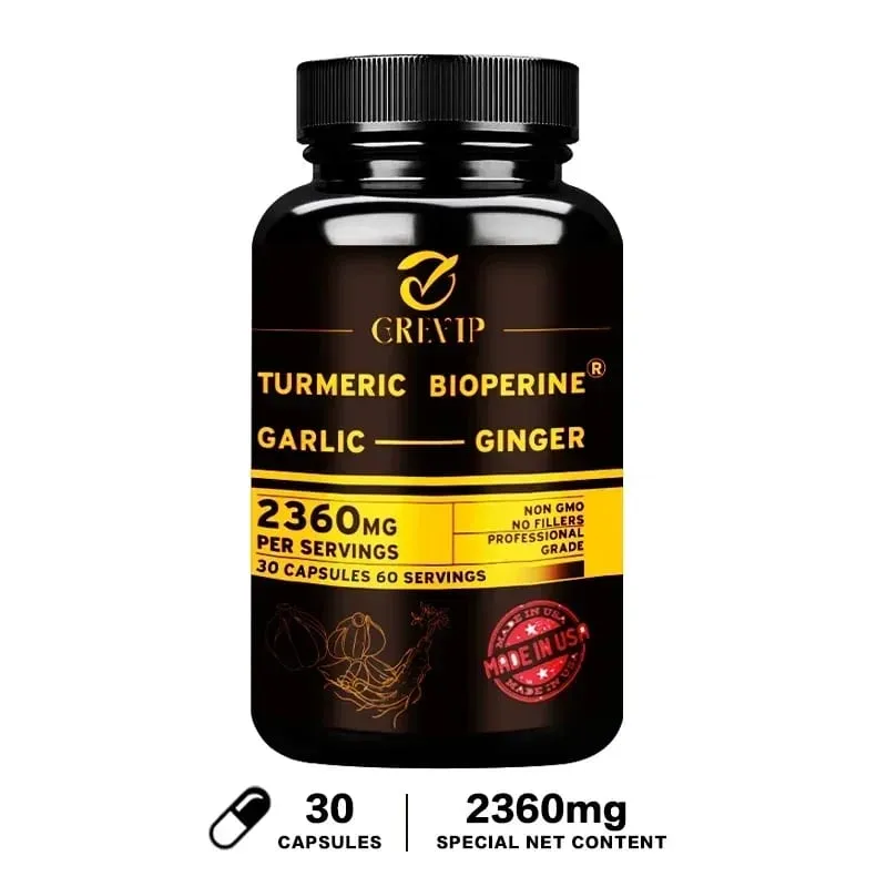 4-in-1 Turmeric Ginger Supplement - with Garlic Curcumin Black Pepper - Joints Immune Support Improves Digestion