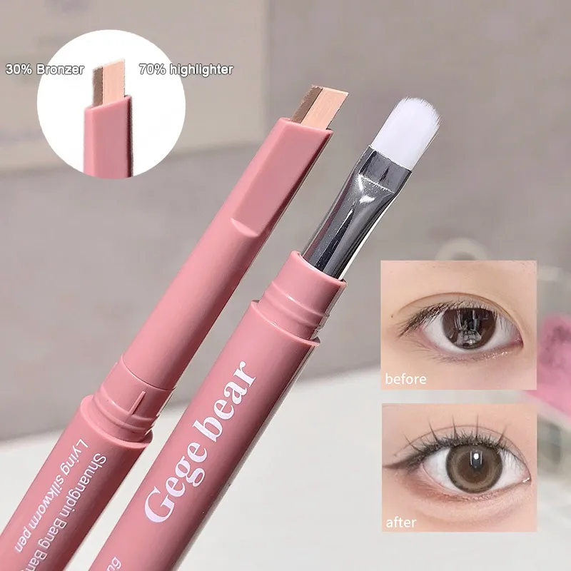Double Ended Lying Silkworm Pencil 2 in1 Highlighter Nude Lower Eyelid Contour Aegyo-sal อายไลเนอร์แต่งหน้าพร้อมแปรงรายละเอียด — image 5