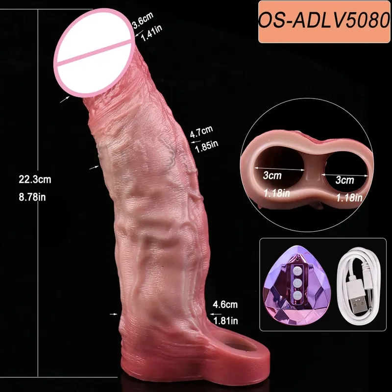 Ultra Realistic Vibrating Penis Sleeve Soft Silicone Hollow Cock Extender Vibration Adult Toy For 18+ Couples Sex Pleasure