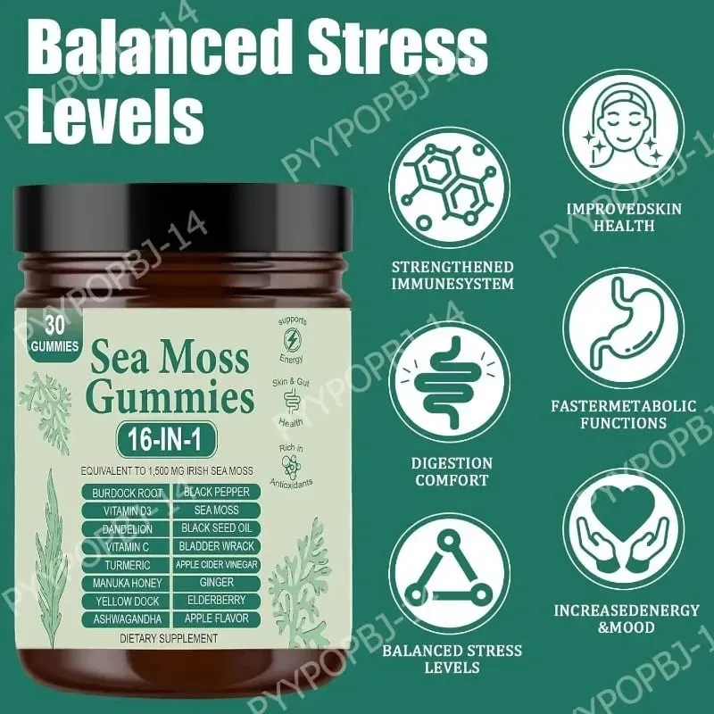 Irish Sea Moss Gummies 1500 mg équivalent 16 en 1 mélange botanique saveur de pomme supplément de bien-être quotidien 30 unités — image 4