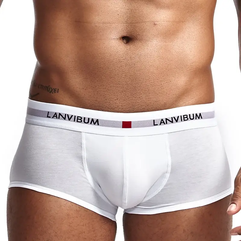 Men's Underwear Youth U Raised Low Waist Cotton Quadrangle Pants Solid Color Large Men's Shorts — image 9
