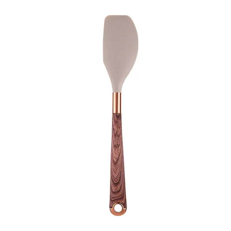 Set Perkakas Dapur Silikon 10 Keping Perkakas Memasak dengan Pemegang Perkakas Pemegang Corak Kayu Alat Memasak Nonstick JT264 — image 14