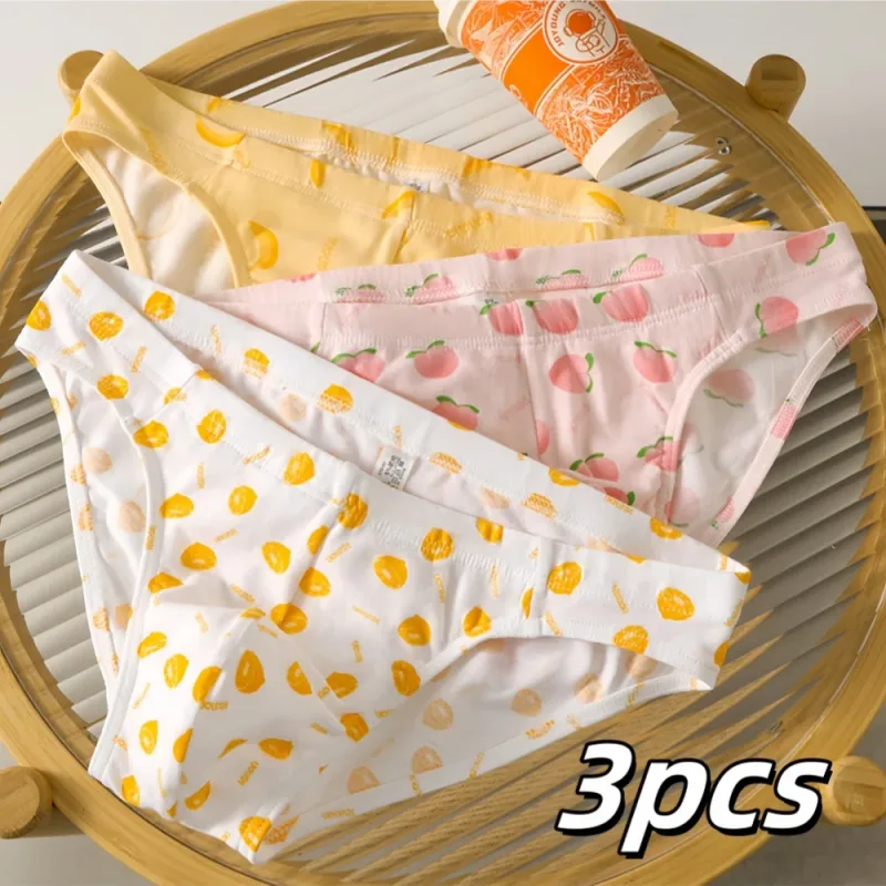 Confezione da tre slip da uomo comodi e delicati sulla pelle, in cotone con stampa di frutta, carini e personalizzati, biancheria intima casual traspirante a vita bassa per giovani uomini — image 2