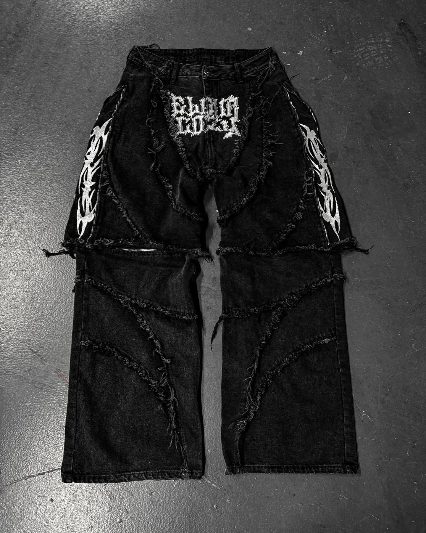 Elixir X נעים להסרה ג'ינס רטרו פאנק Streetwear Ziipper מכנסיים ג'ינס פסים פסים מכנסיים ג'ינס שחורים באגי היפ הופ שחבור ג'ינס — image 2