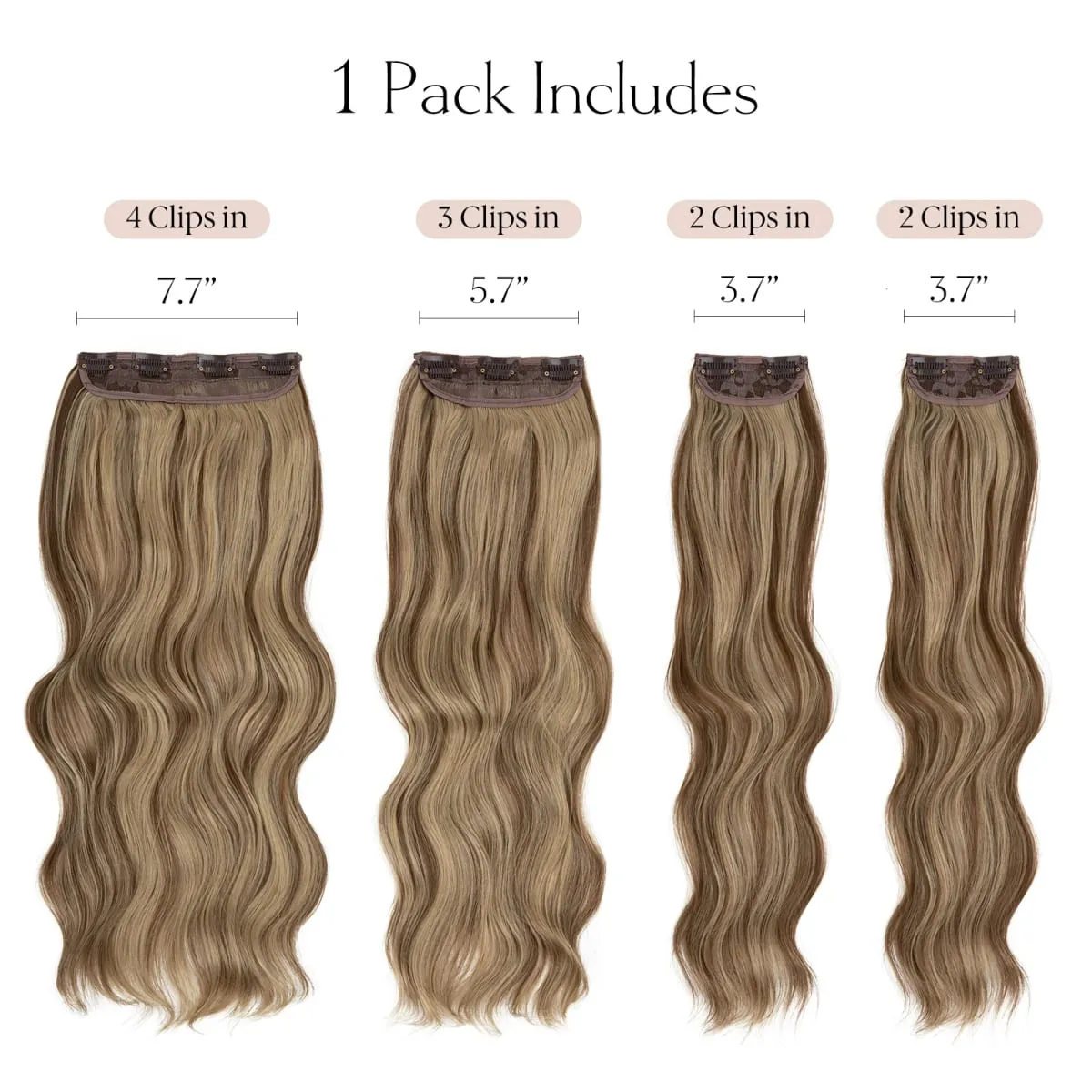 สังเคราะห์ยาวหยักคลิปในส่วนขยายของผม 22 "4 ชิ้น/เซ็ตหนา Hairpiece สำหรับผู้หญิงสีบลอนด์สีน้ำตาลสีดำธรรมชาติผมปลอม — image 3