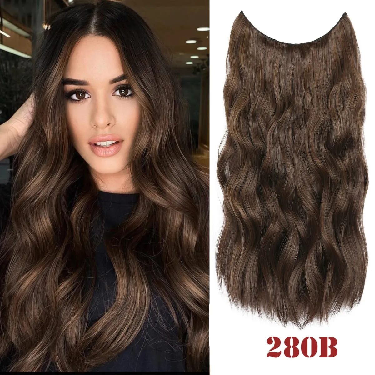 Parrucchino sintetico ondulato lungo artificiale Biondo misto marrone Pezzo di capelli finti per le donne Due clip Estensione naturale dei capelli 17 colori — image 16