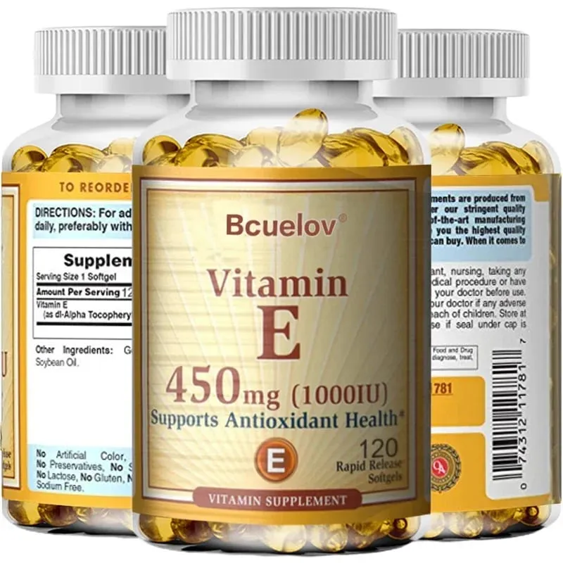 Bcuelov Witamina E 450 mg (1000 j.m.) Mieszana wspomaga układ odpornościowy i odżywianie skóry - Naturalny przeciwutleniacz - Bez glutenu i produktów mlecznych — image 2