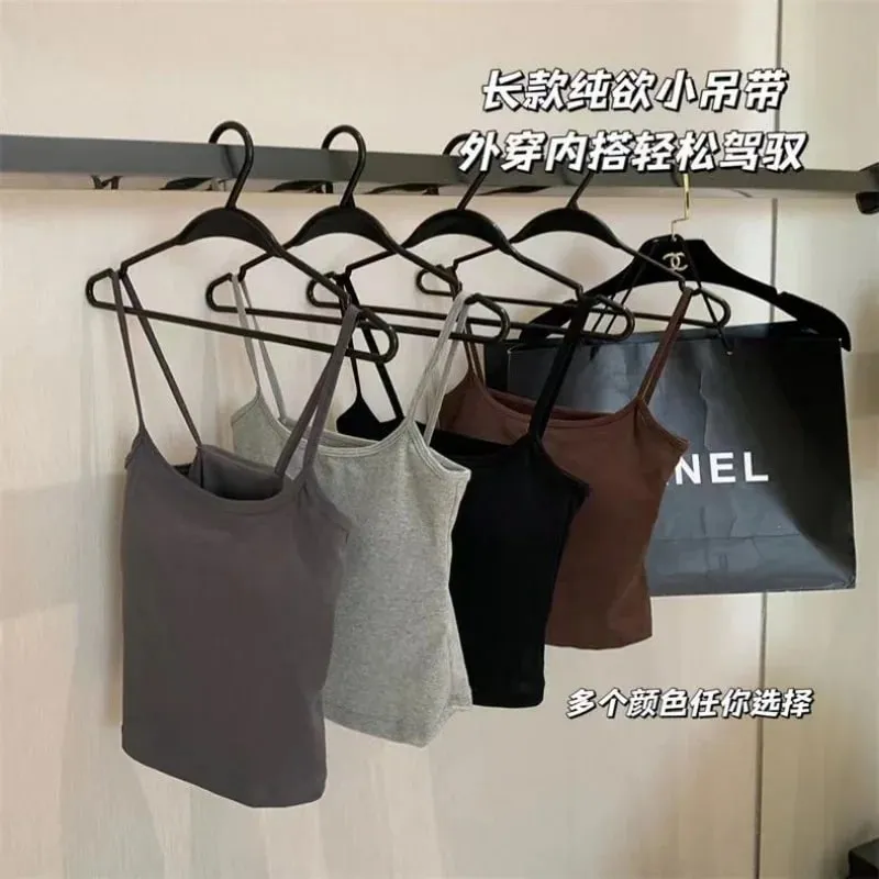 2 ชิ้น/เซ็ตผู้หญิง Basic Cotton Camisole มาดามสีทึบสปาเก็ตตี้สายรัดแขนกุด Slim เสื้อ Breathable เสื้อแขนกุดสั้น — image 5