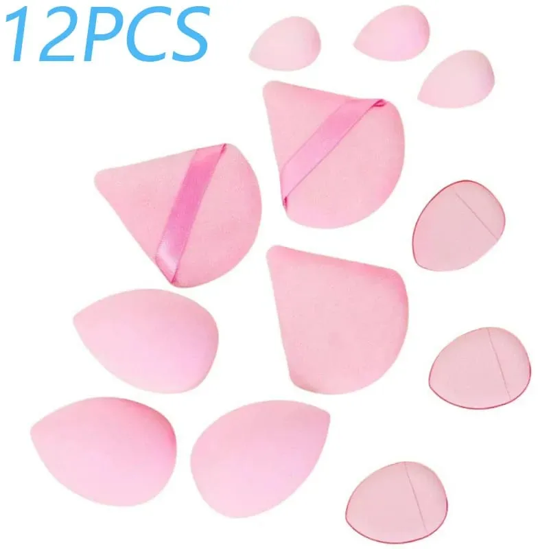 Set Spons Rias 12 Buah Warna Solid Bedak Tabur dan Set Telur Rias Lembut Puff Mini Katun Puff Jempol Penangkap Jari