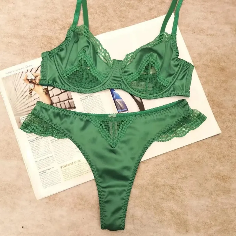 Parisian Lingerie Set | Chantilly Lace & Mesh Cutouts | EU 85B Support | Effortless French Slimming Underwire Sexy Bras — image 10
