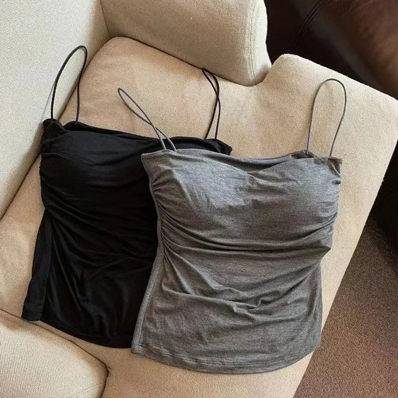 ใหม่-เซ็กซี่จีบถัง Camisole ผู้หญิงฤดูร้อนสปาเก็ตตี้เสื้อแขนกุด — image 3