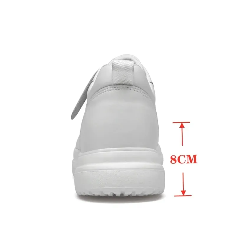 Baskets de grande taille pour hommes, chaussures rehaussantes, semelle intérieure rehaussante, talons hauts de 7 à 8CM, chaussures de Sport en cuir véritable — image 3
