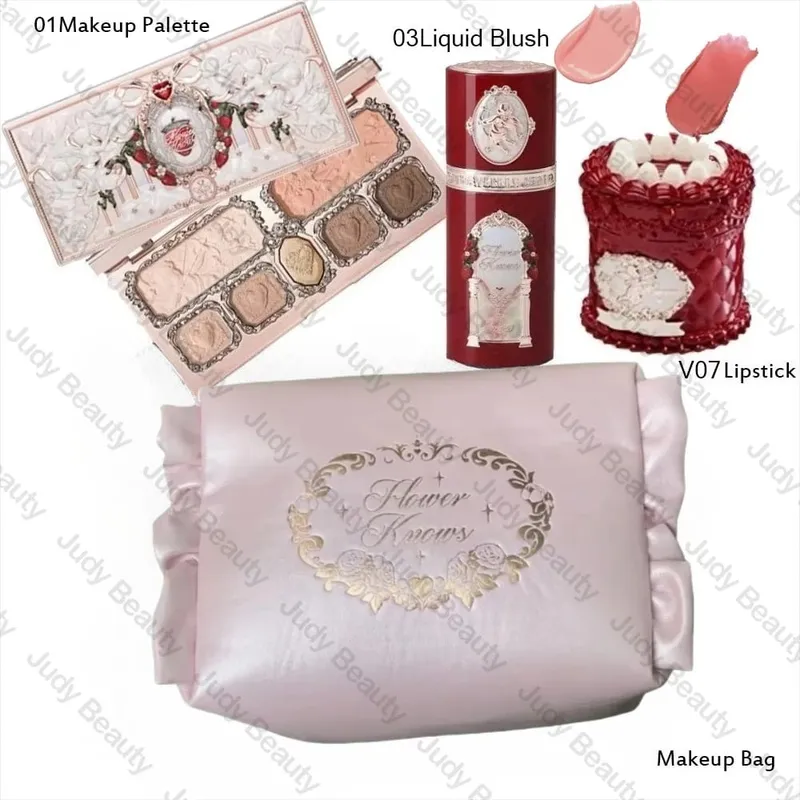 Make-up Flower Knows Set Shell Pearl Series Šestibarevná paleta očních stínů Embosovaná Blusher Shine Lipstick Kit with Bag All In — image 17