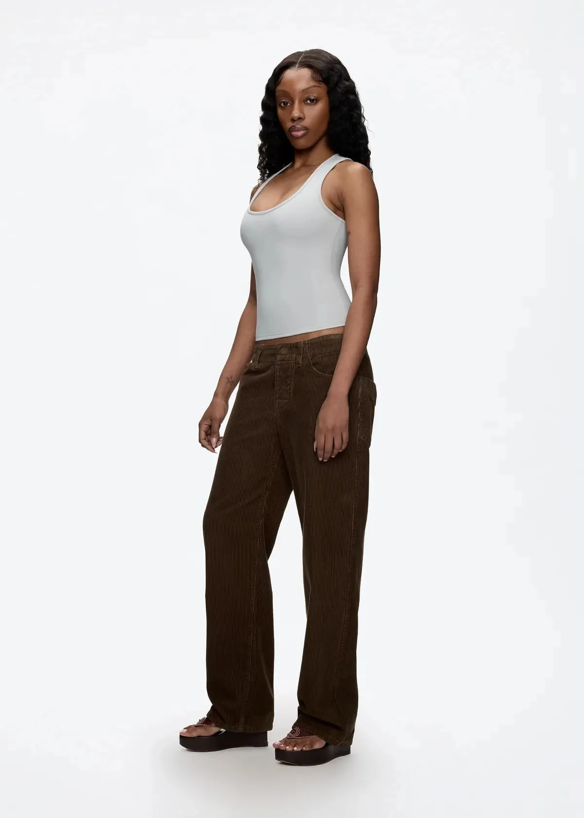 Débardeur classique en forme de X, dos nu, bleu bébé et gris brumeux, multicolore, confortable, taille élastique, ajustement serré, haut dos nu — image 6