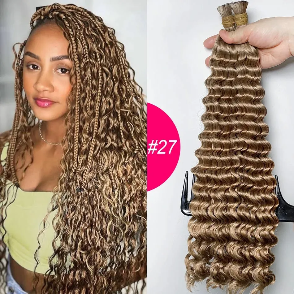4 # Chocoladebruin Diepe Golf Bulk Menselijk Haar voor Boho Vlechten Krullend Vlechthaar 18-30 inch Remy haarbundel Braziliaans — image 18