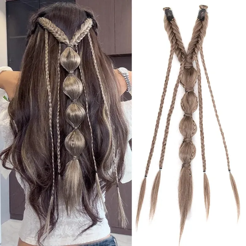Clip in Braid Synthetic Hair Extensions Boho Festival Princess Braid Viking Renaissance Cosplay Wedding Hairpiece for Women