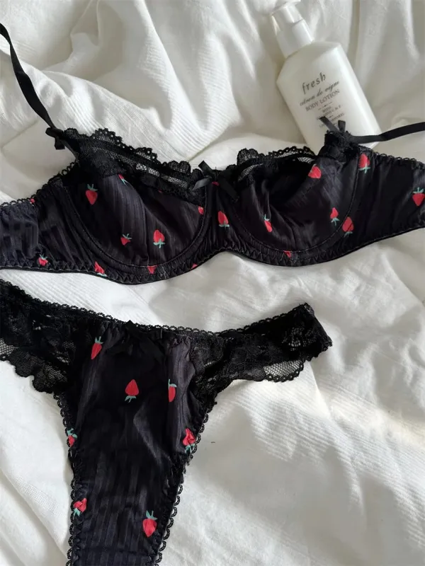 Bra wanita bunga kecil seluar dalam segar bahagian nipis breathable top push up set bra wanita saiz besar