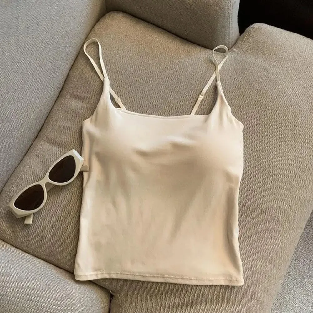 Basic Solid Camis Casual Sleeveless Spaghetti Strap Crop Top Square neck Tank tops With Built In Bra y2k Summer pambabaeng Damit — image 10
