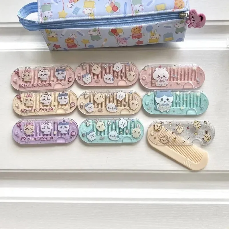 New yiji Cartoon Folding Small Comb Portable Pocket Makeup USAGI うさぎ ハチワレ Hachiware Mini Cute Comb Bangs Comb Gift — image 1