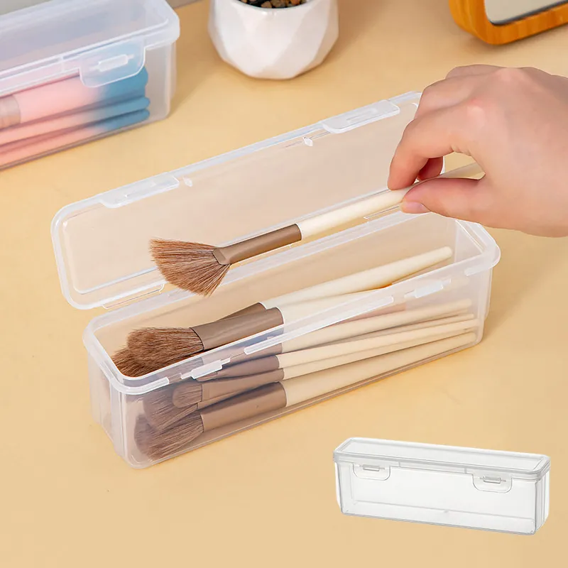 【B】Scatola portaoggetti portatile per pennelli cosmetici da viaggio. Piccola copertura antipolvere trasparente per fard in polvere, ombretto, pennelli per sopracciglia — image 1