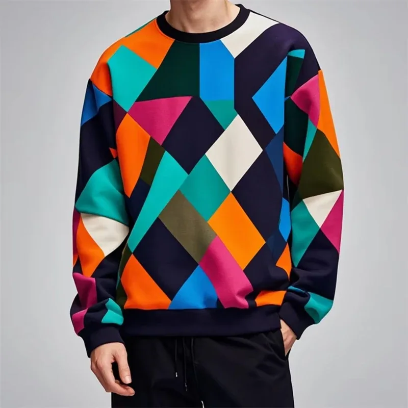 Felpa pullover moda autunnale per uomo 3d geometria colorata stampa grafica girocollo felpe con cappuccio pullover abiti casual maschili — image 5
