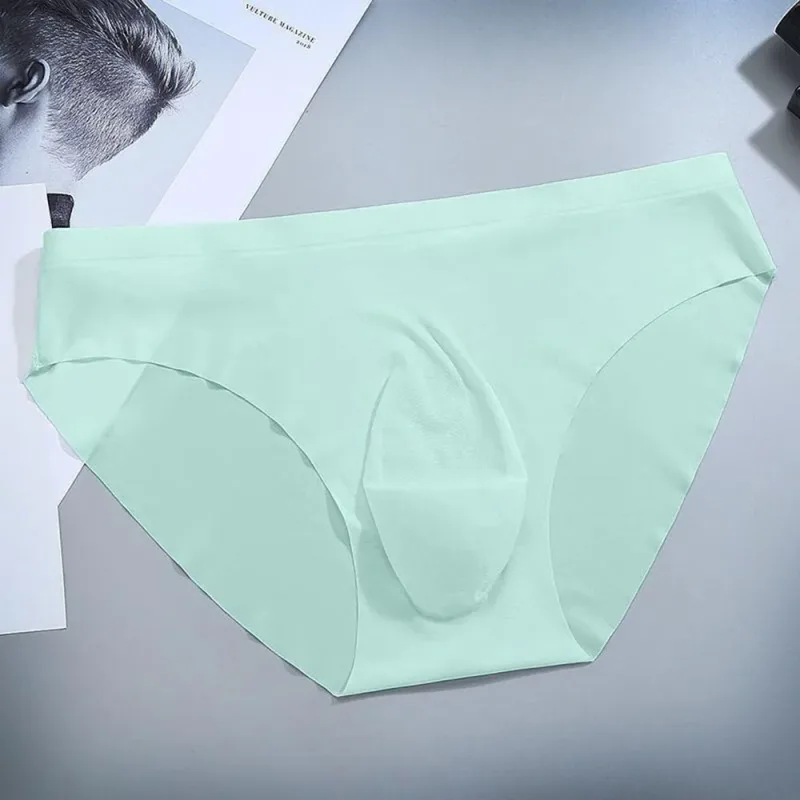 Sexy Men's Panties Ice Cool Breathable Semi Transparent Brief Solid Color Middle Waist Underwear Pump Man Bulge Pouch Briefs — image 6