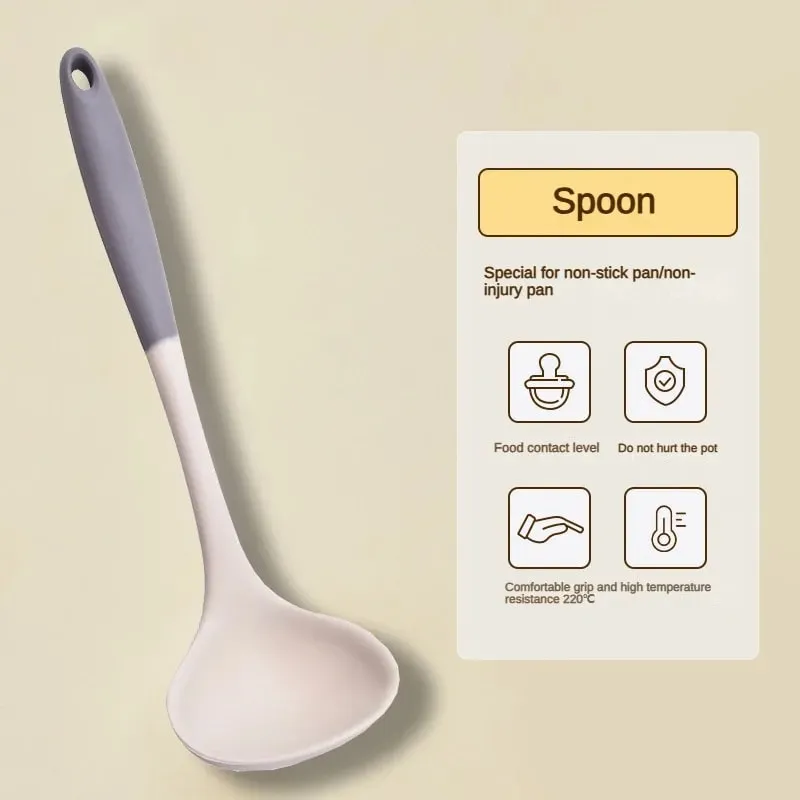 Juego de 1/2/3/4 espátula de silicona gris y blanca, juego de cuchara para sopa, sartén antiadherente, herramientas de cocina, kit de cocina