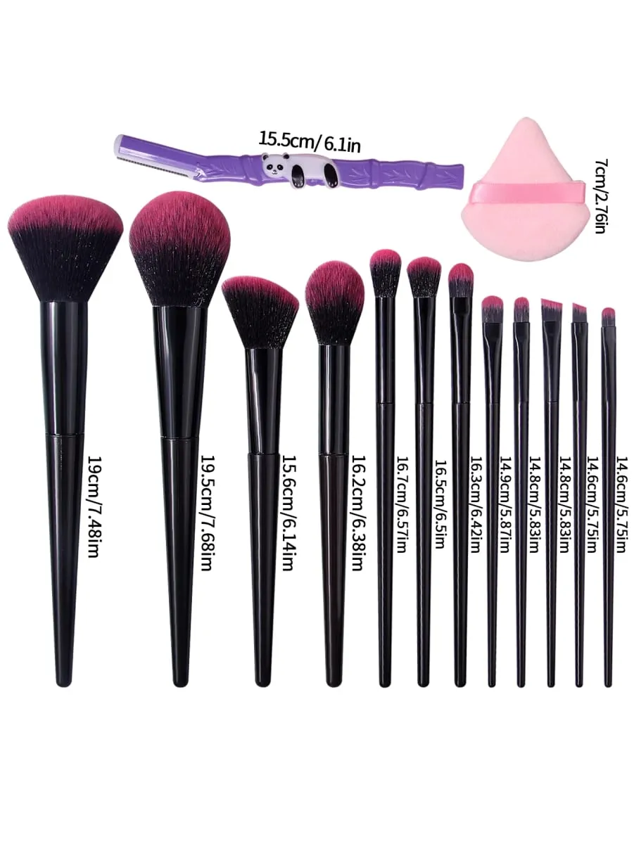 12/15/17Pc Set Berus Solekan Lembut untuk Pemula Berus Loose Powder Blush Eyeshadow Berus Dwi Guna Segitiga Span Mekap Basah & Kering — image 2