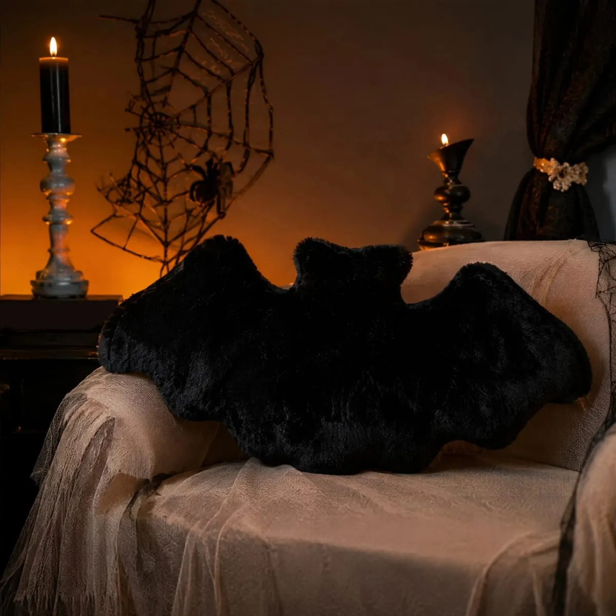Halloween Bat Shaped Throw Pillow Halloween Bats Plush Pillow Furry Bat Plush Pillows for Halloween Decorative Home Sofa Bed