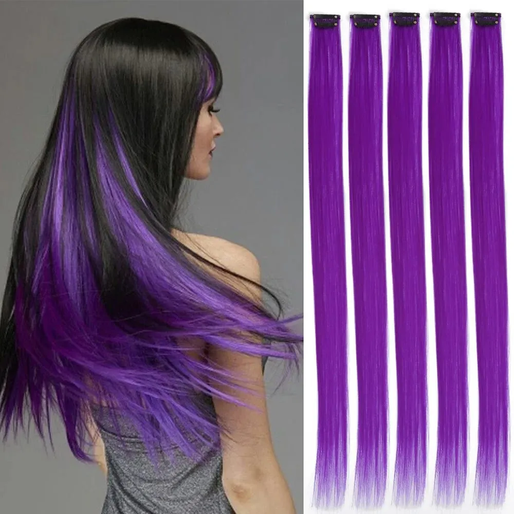 Synthetic Colorful 5pcs/set Clip Hair Extensions High Temperature Long Straight Hairpieces for Women Daily Party Use — image 9