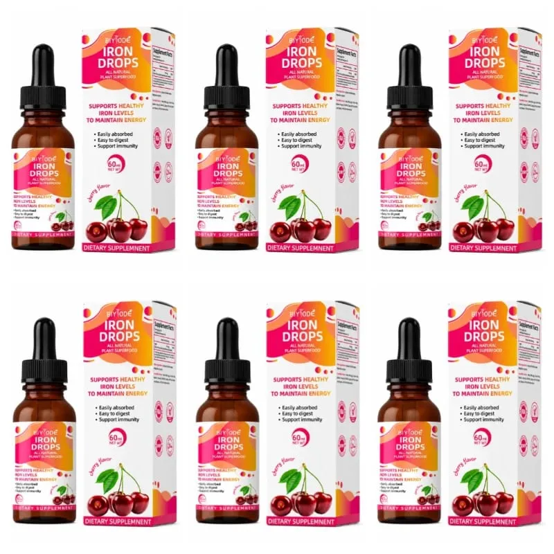 Supplément liquide Iron Drops 18 Mg (100% DV) Ferrochel Bisglycinate ferreux chélate Absorption facile Saveur cerise 60 ml