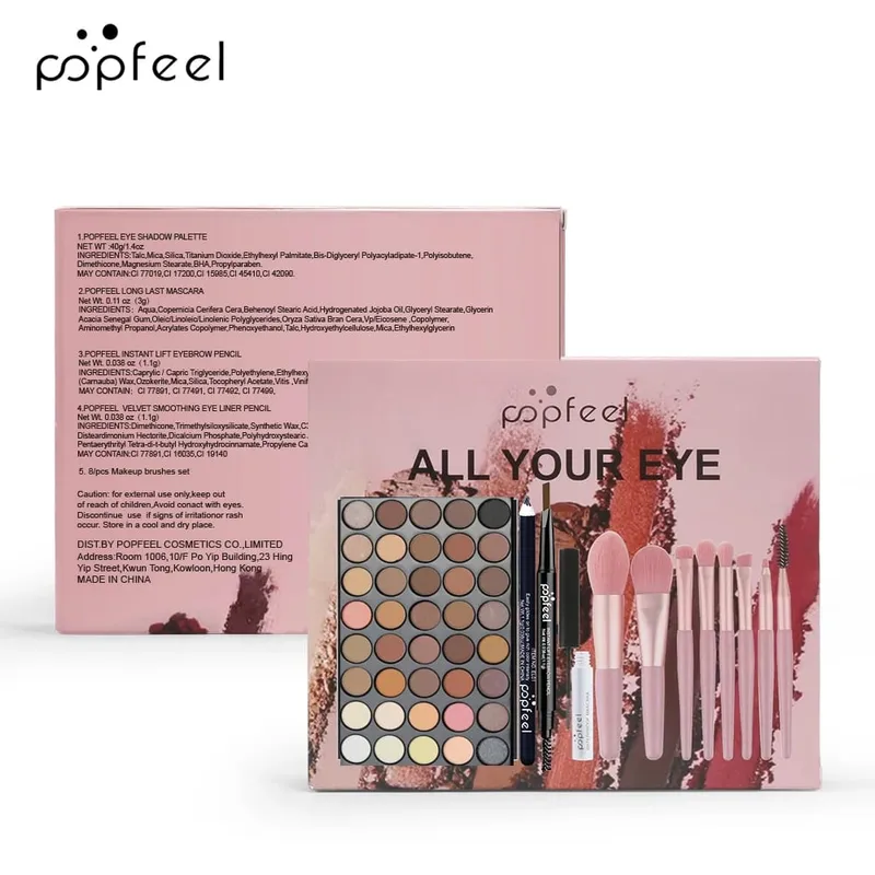 Professional Eye Makeup Set: Eyeshadow Palette Eyeliner Brow Pencil Mascara +8 Makeup Brushes - Perfect for Beginners