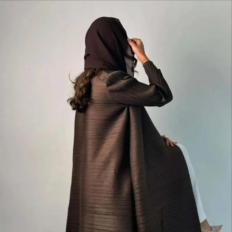 Frauen Falten Miyake Plissee Abaya Langarm Druck Faltbare Kragen Robe Strickjacke Mantel Neue Winter Mode Original Design 2026 — image 30