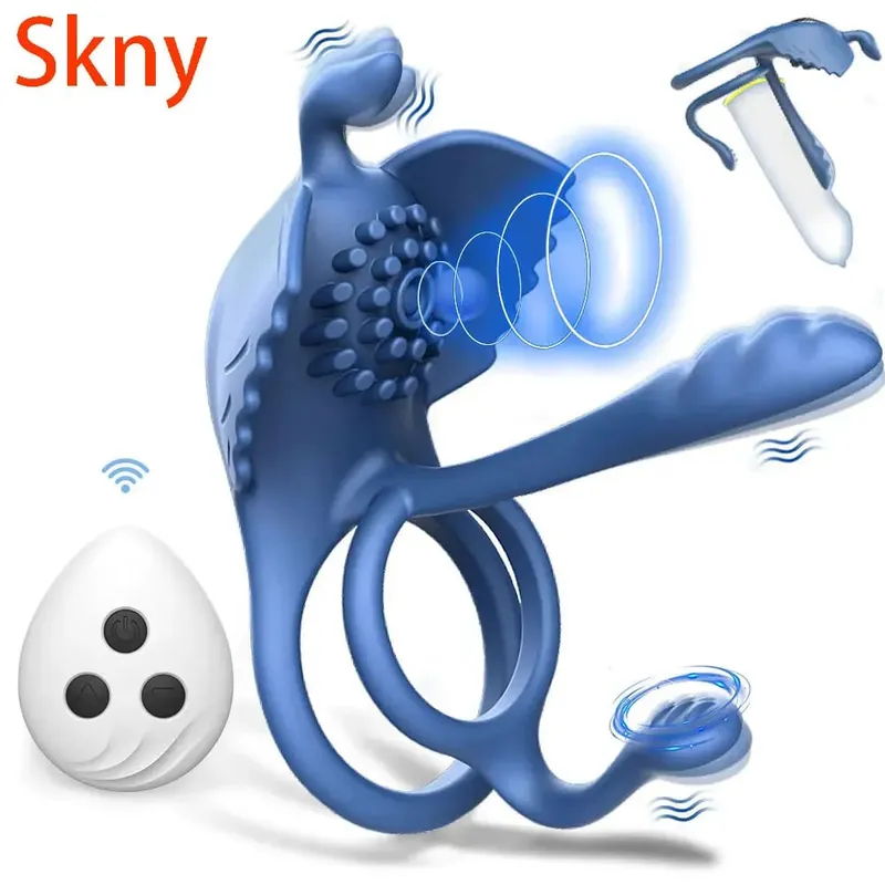 Vibrátor na penis Rings pro muže 10 rychlostí zpožděná ejakulace Dvojitý erekční kroužek 4 v 1 stimulátor klitorisu Sexuální hračky pro dospělé pro páry