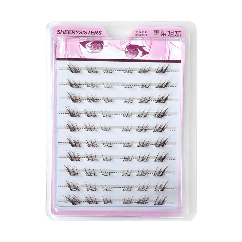 10rows Foxes Style Anime Bulu Mata Palsu Lentik Asli 8-13mm Kluster Runcing Sambungan Bulu Mata Bersegmen Untuk Solekan Mata Kecantikan
