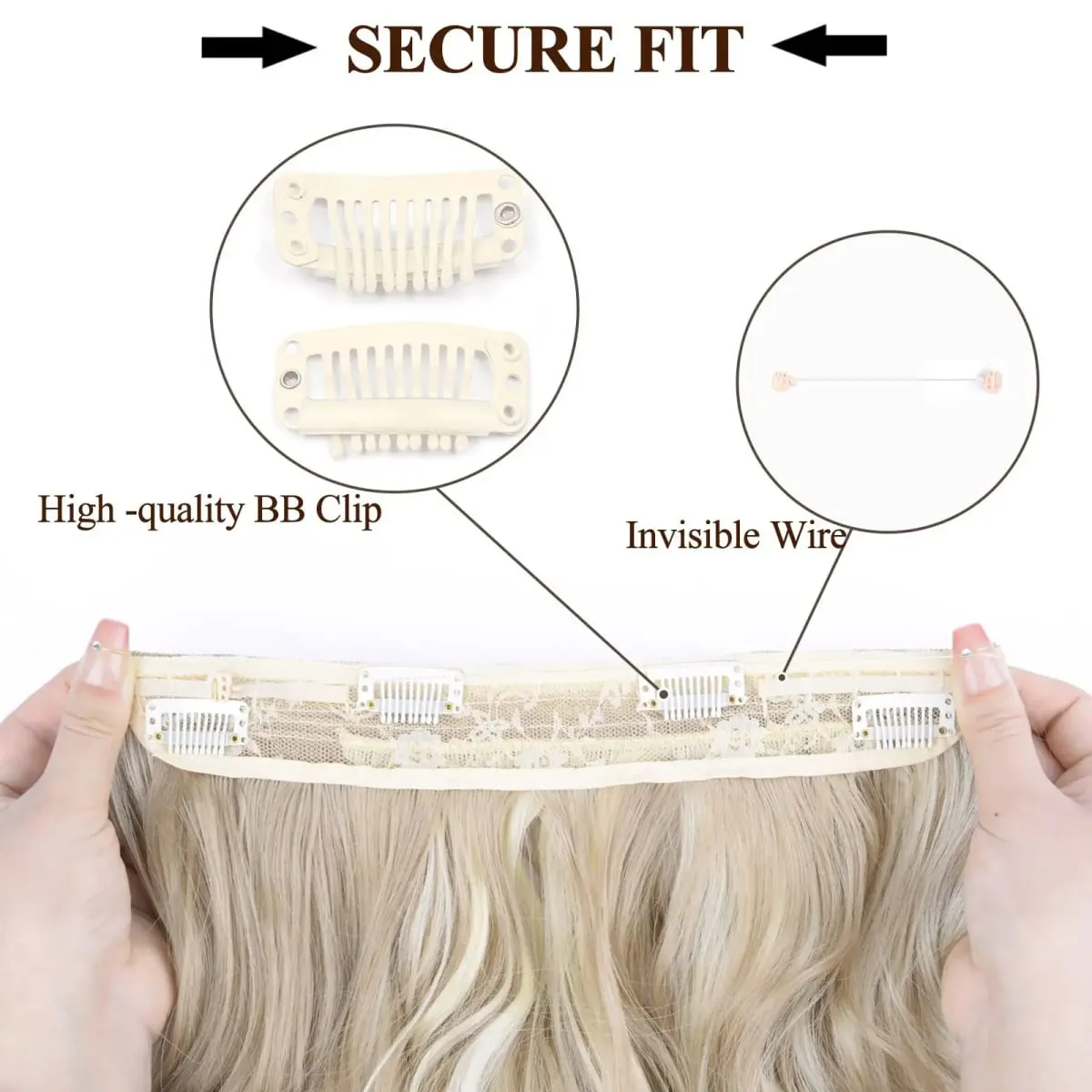 Extensions de cheveux synthétiques à fil Invisible, 4 Clips, ligne de poisson naturelle longue et ondulée, faux postiche une pièce pour femmes — image 4