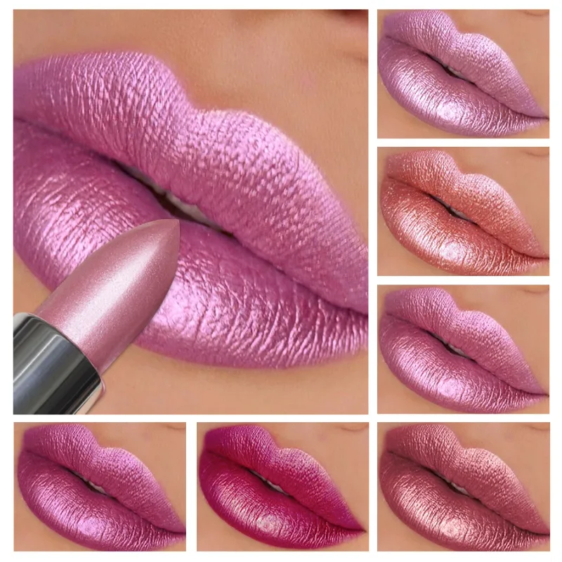1PC glitter metallic lipstick finish hydrating 19 colors red pink sparkling highly pigmented lip tints lips makeup gifts cosmet — image 3