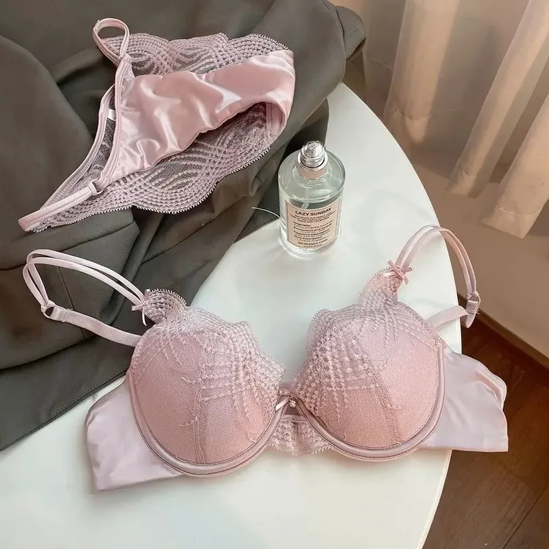 สุภาพสตรีชุดชั้นในลูกไม้ชุด PURE Desire ความงามลึก V สายรัดบางถ้วยบางนุ่ม Underwire Push-Up Bra กางเกง S-XL — image 8