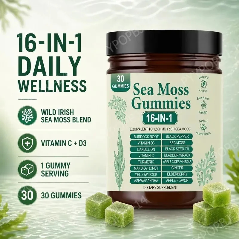 Irish Sea Moss Gummies 1500 mg équivalent 16 en 1 mélange botanique saveur de pomme supplément de bien-être quotidien 30 unités — image 1