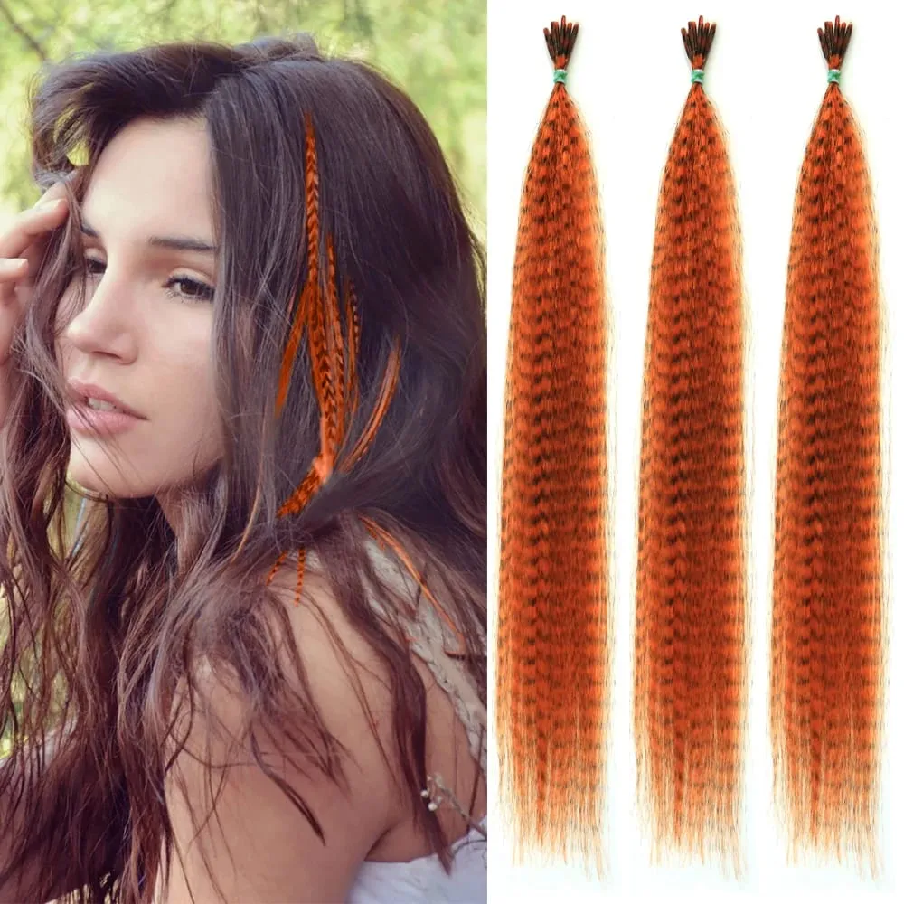 30roots Colored Synthetic Feather Stripe hair Extension 16 Inch I Tip Party Cosplay For Music Festival Halloween Christmas — image 12