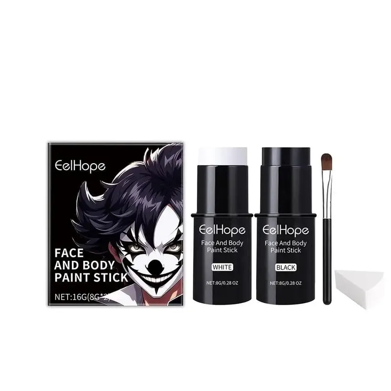 Kit di pittura per il corpo viso bianco nero Cover Fondotinta Pagliaccio Set di accessori per il trucco festivo di Halloween colorato di lunga durata impermeabile
