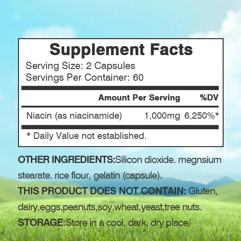 Capsules de niacinamide vitamine B3 – Soutient la fonction cérébrale et la santé cardiaque, stimule la production d'énergie et améliore l'immunité. — image 2