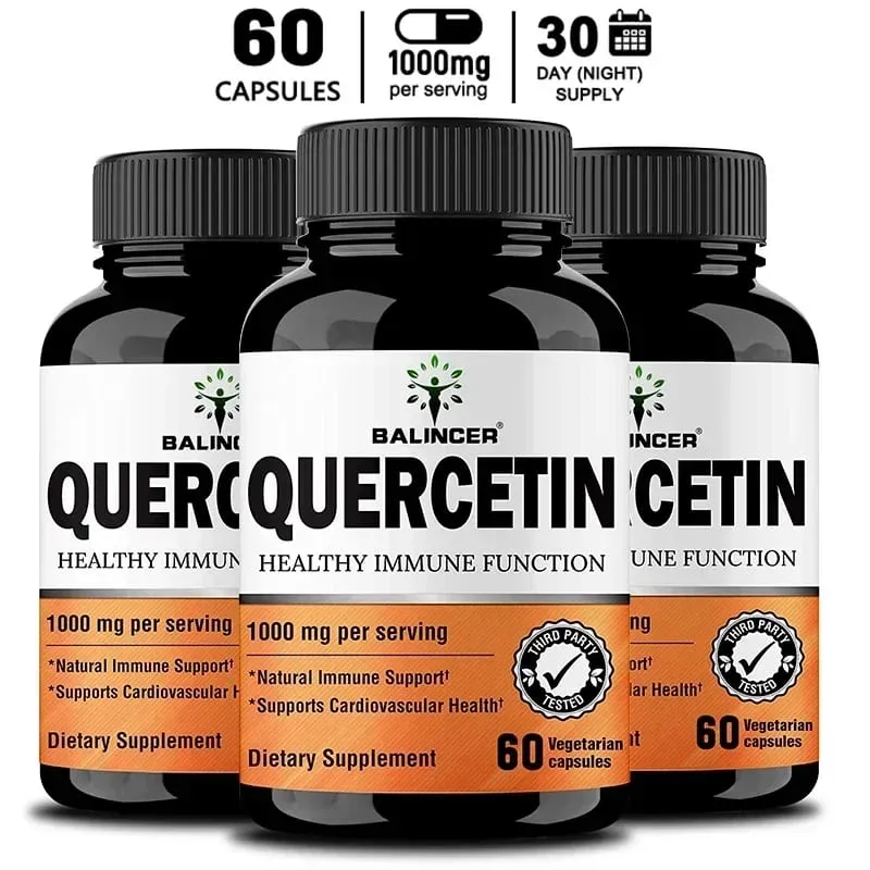 Quercetin 1000Mg of Bioflavonoids Per Veggie Capsule Supplement Supports Immune Cardiovascular Respiratory Health Antioxidant