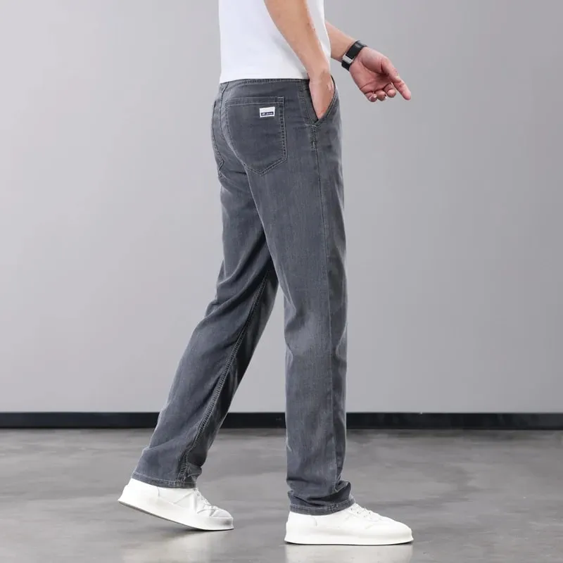 Seluar Jeans Lelaki Nipis Musim Panas Lyocell Fabrik Lembut Bernafas Seluar Denim Lurus Jenama Lelaki Elastik Sutera Ais Seluar Kasual Kelabu Biru — image 11